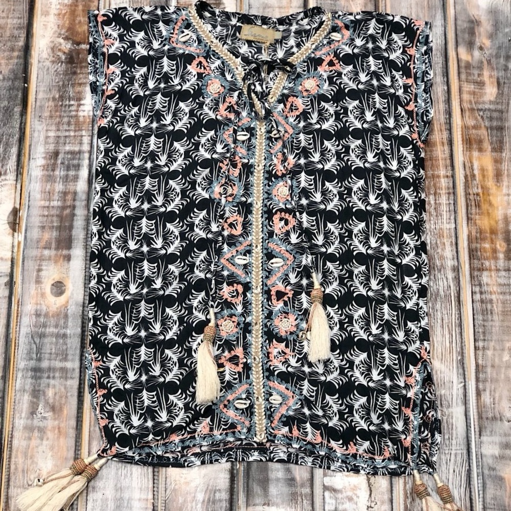 Skemo Palm Tree Kids Black Kaftan / Coverup M